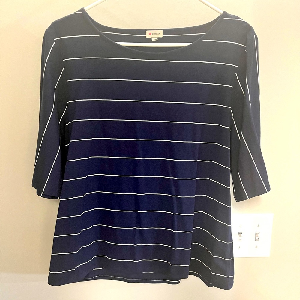 Navy top with white stripes